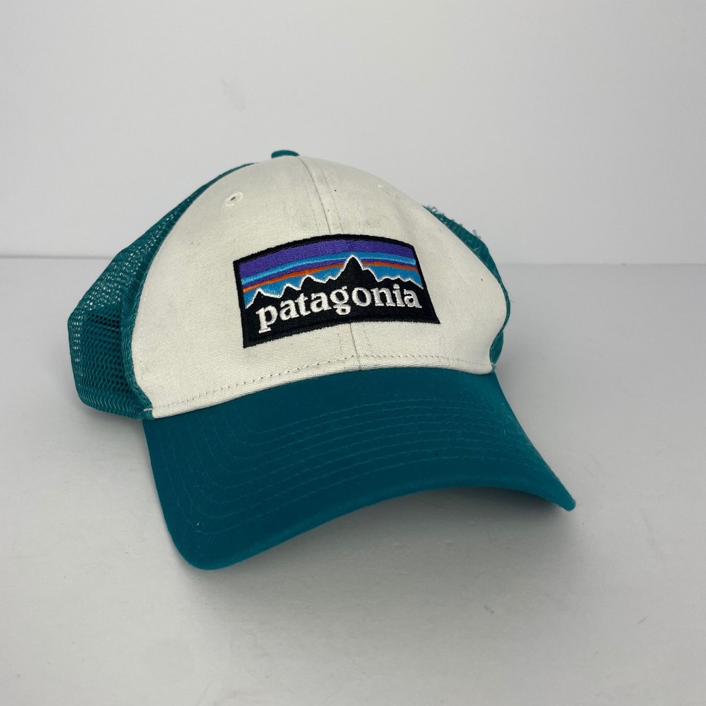 Patagonia P-6 Logo LoPro Trucker Hat Teal White Snapback Mesh Cap